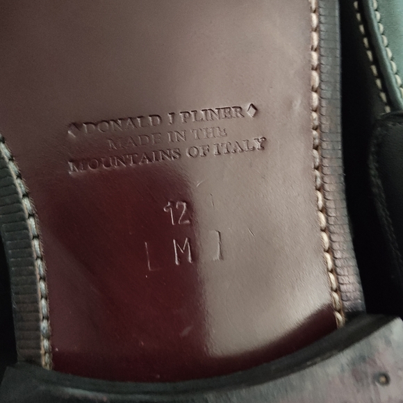 Donald J. Pliner Black Leather Penny Loafers with Contrasting Stitching